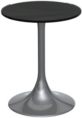 Product photograph of Gillmore Space Swan Black Glass Top Round Side Table With Chrome Base from Choice Furniture Superstore