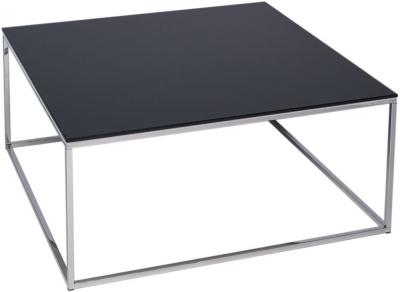 Product photograph of Kensal Black Glass And Chrome Frame Square Coffee Table from Choice Furniture Superstore