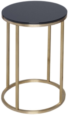 Product photograph of Kensal Black Glass And Brass Frame Round Side Table from Choice Furniture Superstore