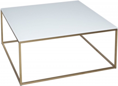 Product photograph of Gillmore Space Kensal White Glass And Brass Square Coffee Table from Choice Furniture Superstore