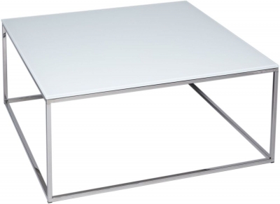 Product photograph of Kensal White Glass And Chrome Frame Square Coffee Table from Choice Furniture Superstore