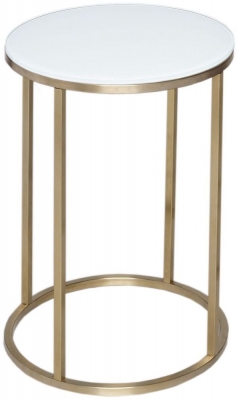 Product photograph of Gillmore Space Kensal White Glass And Brass Round Side Table from Choice Furniture Superstore