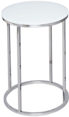 Product photograph of Gillmore Space Kensal White Glass And Stainless Steel Round Side Table from Choice Furniture Superstore