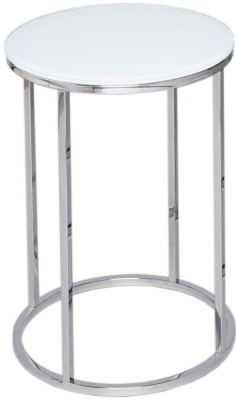 Kensal Round Side Table - Comes in White Glass and Stainless Steel, White Glass and Black & White Glass and Brass Options