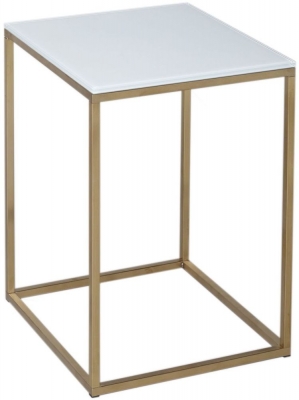 Product photograph of Gillmore Space Kensal White Glass And Brass Square Side Table from Choice Furniture Superstore