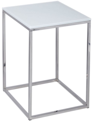 Product photograph of Kensal Square Side Table - Comes In White Glass And Stainless Steel White Glass And Black White Glass And Brass Options from Choice Furniture Superstore
