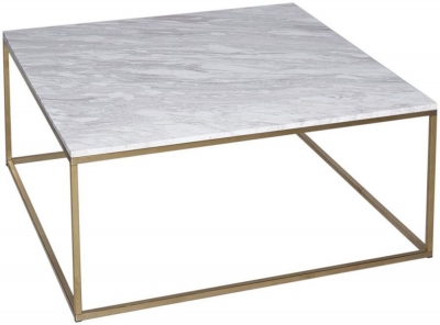 Product photograph of Gillmore Space Kensal White Marble And Brass Square Coffee Table from Choice Furniture Superstore