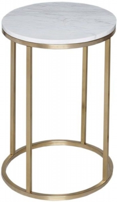 Product photograph of Gillmore Space Kensal White Marble And Brass Round Side Table from Choice Furniture Superstore