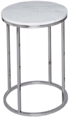 Product photograph of Gillmore Space Kensal White Marble And Stainless Steel Round Side Table from Choice Furniture Superstore