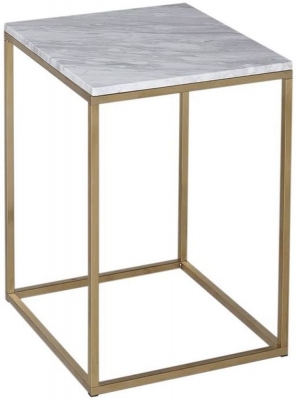 Product photograph of Gillmore Space Kensal White Marble And Brass Square Side Table from Choice Furniture Superstore