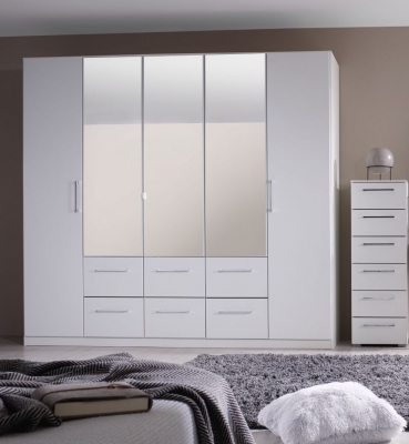 Product photograph of Ellesse 5 Door 6 Drawer Combi Wardrobe In Alpine White - W 136cm from Choice Furniture Superstore