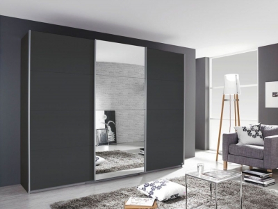 Product photograph of Kulmbach 3 Door Sliding Wardrobe In Grey Metallic With Aluminium Handle Strips - W 203cm from Choice Furniture Superstore