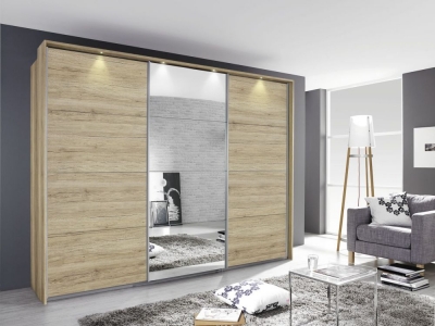 Product photograph of Kulmbach 3 Door Sliding Wardrobe In Sanremo Oak Light With Aluminium Handle Strips - W 203cm from Choice Furniture Superstore
