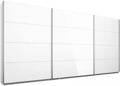 Product photograph of Kulmbach 3 Door Sliding Wardrobe In Alpine White And Glass White With Aluminium Handle Strips - W 271cm from Choice Furniture Superstore