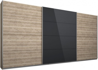 Product photograph of Kulmbach 3 Door Sliding Wardrobe In Sonoma Oak And Glass Black With Aluminium Handle Strips - W 271cm from Choice Furniture Superstore