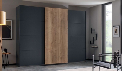 Product photograph of Halifax 3 Door Sliding Wardrobe In Metallic Grey And Oak - W 271cm from Choice Furniture Superstore