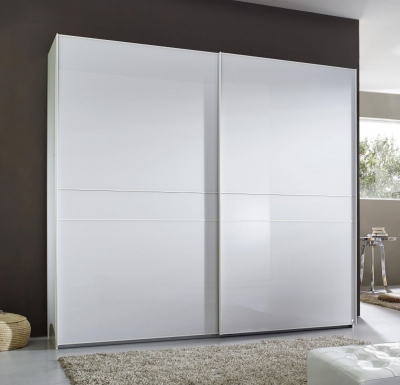 Image of Alando 2 Door Sliding Wardrobe in White Matt and Crystal White Glass - W 240cm