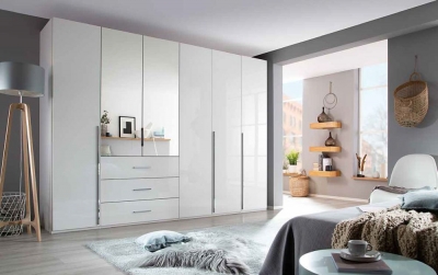 Product photograph of Montclar 6 Door 2 Mirror 3 Drawer Combi Wardrobe In Alpine White And High Polish White - W 301cm from Choice Furniture Superstore