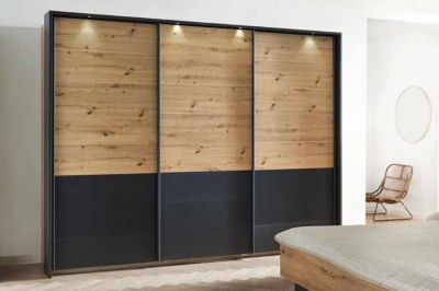 Product photograph of Bilbao-extra 3 Door Sliding Wardrobe In Artisan Oak And Metallic Grey - W 271cm from Choice Furniture Superstore