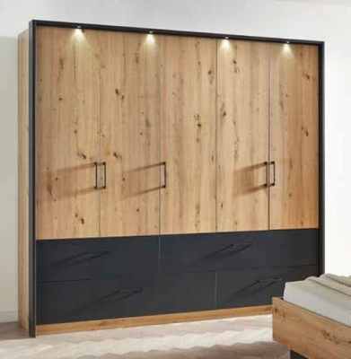 Product photograph of Rauch Bilbao-extra Oak And Metallic Grey 5 Door Wardrobe With Drawers from Choice Furniture Superstore