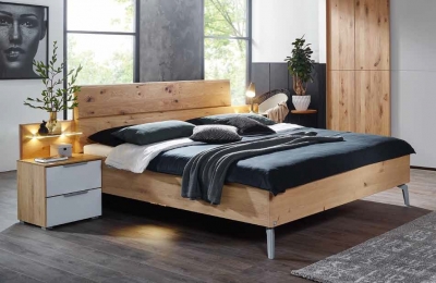 20UP Partly Solid Wood Bed with Wooden Headboard