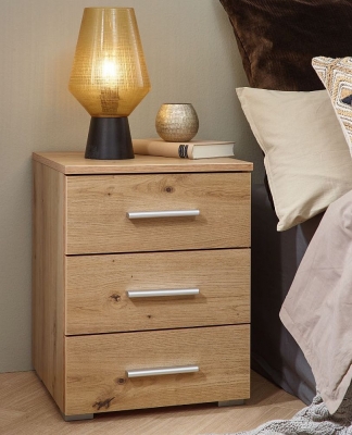 Product photograph of Base Artisan Oak Bedside Cabinet - 3 Drawer from Choice Furniture Superstore