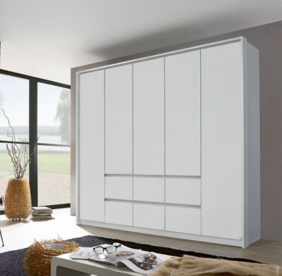 Product photograph of Mainz Alpine White 5 Door 6 Drawer Combi Wardrobe - 226cm from Choice Furniture Superstore