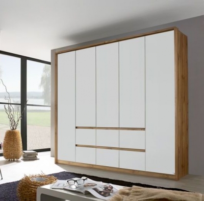Rauch Mainz Wotan Oak And Alpine White 5 Door 6 Drawer Combi Wardrobe 226cm