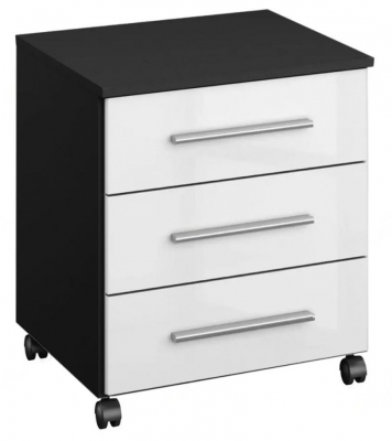 Product photograph of Home Office Metallic Grey And High Gloss White 3 Drawer Chest On Castors from Choice Furniture Superstore