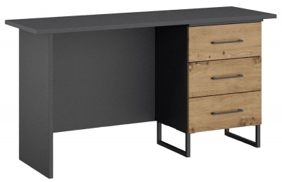 Home Office Metallic Grey and Wotan Oak 3 Right Drawer Desk
