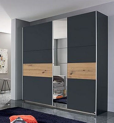 Rauch Korbach Metallic Grey And Wotan Oak 2 Door Sliding Wardrobe 218cm