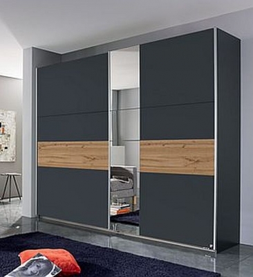 Rauch Korbach Metallic Grey And Wotan Oak 2 Door Sliding Wardrobe 261cm