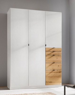 Product photograph of Ontario Alpine White And Artisan Oak 3 Door 5 Drawer Combi Wardrobe - 136cm from Choice Furniture Superstore