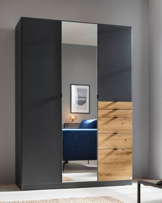 Product photograph of Rauch Ontario 136cm Metallic Grey And Artisan Oak 3 Door Combi Wardrobe from Choice Furniture Superstore