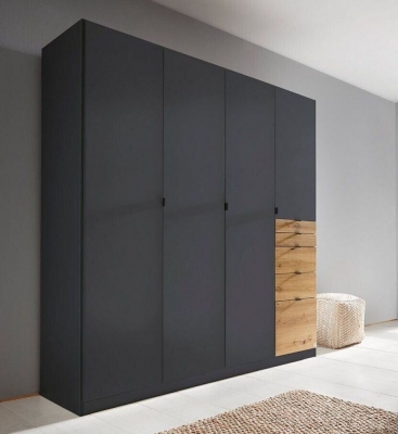 Product photograph of Ontario Metallic Grey And Artisan Oak 4 Door 5 Drawer Combi Wardrobe - 181cm from Choice Furniture Superstore