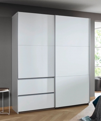 Product photograph of Sevilla Alpine White 2 Door 2 Drawer Combi Sliding Wardrobe With Aluminium Handle Strips - 175cm from Choice Furniture Superstore