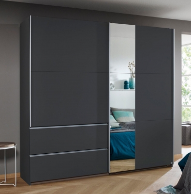 Product photograph of Sevilla Metallic Grey 2 Door 2 Drawer Combi Sliding Wardrobe With Aluminium Handle Strips And Mirror Panel - 218cm from Choice Furniture Superstore