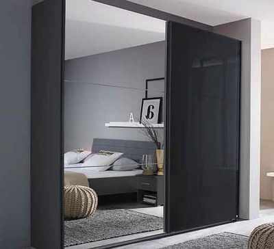 Product photograph of Cadiz High Gloss Metallic Grey 2 Door Sliding Wardrobe With 1 Mirror Front - 175cm from Choice Furniture Superstore