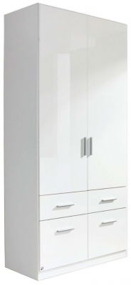 Product photograph of Celle 2 Door White Gloss Combi Wardrobe - 91cm from Choice Furniture Superstore