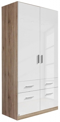 Rauch Celle 2 Door Sanremo Oak And White Gloss Combi Wardrobe 91cm