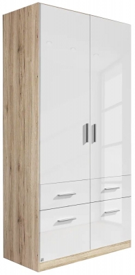 Rauch Celle 2 Door Sonoma Oak And White Gloss Combi Wardrobe 91cm