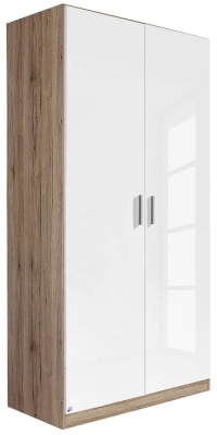 Rauch Celle 2 Door Sanremo Oak And White Gloss Wardrobe 91cm