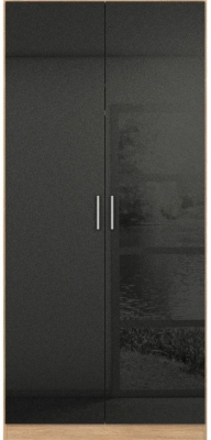 Rauch Celle 2 Door Charcoal Black And Oak Wardrobe 91cm