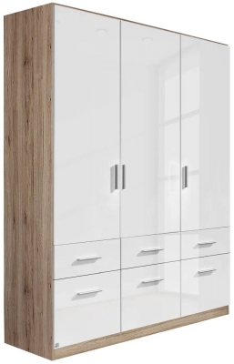 Rauch Celle 3 Door Sanremo Oak And White Gloss Combi Wardrobe 136cm