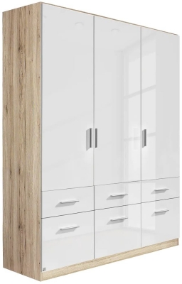 Rauch Celle 3 Door Sonoma Oak And White Gloss Combi Wardrobe 136cm