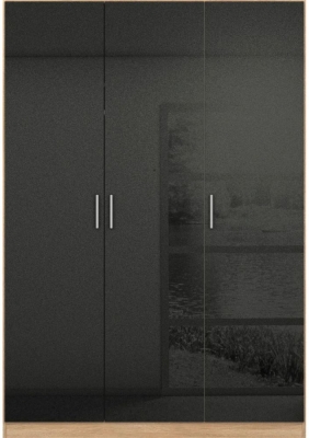Rauch Celle 3 Door Charcoal Black And Oak Wardrobe 136cm
