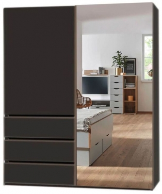 Rauch Lias 2 Door 1 Mirror Combi Black Sliding Wardrobe 201cm