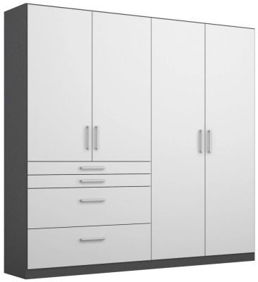 Rauch Homburg 4 Door Combi Wardrobe In Grey And White 181cm