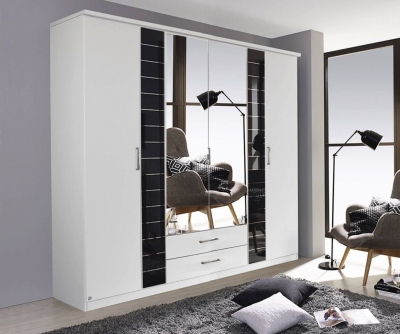 In Stock Rauch Terano 6 Door 2 Mirror Combi Wardrobe With Cornice In White And Basalt W 271cm