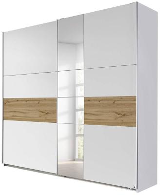 Product photograph of In Stock Rauch Korbach Artisan Oak And Alpine White 2 Door Sliding Wardrobe With Mirror Includes Accessory Pack Basic 2 Clothes Rails 2 Shelves - 218cm from Choice Furniture Superstore